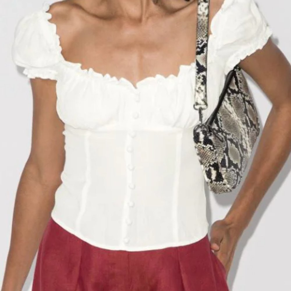 Reformation White Ruffle Sleeve Button-Front Blouse - Picture 3 of 7